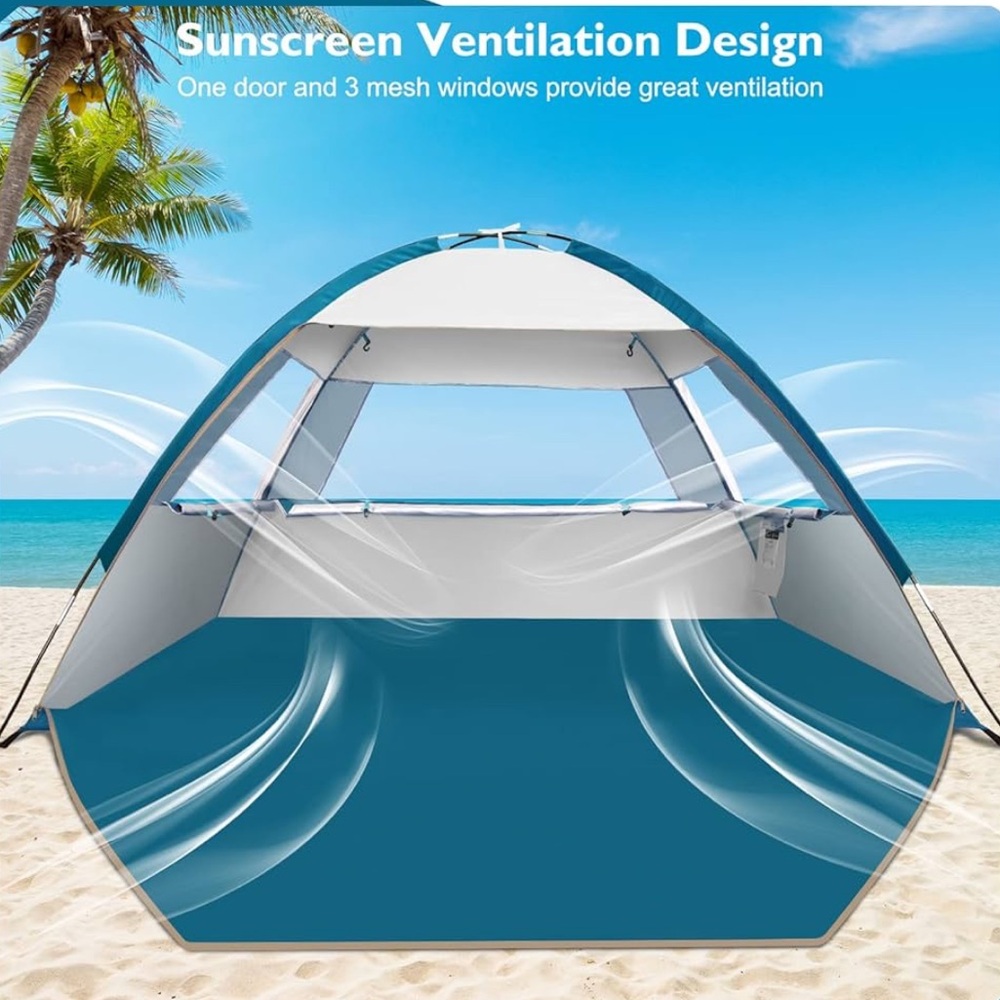 COMMOUDS Beach Tent Sun Shade for 3/4 Person UPF 50+ Beach Sun Shelter Canopy